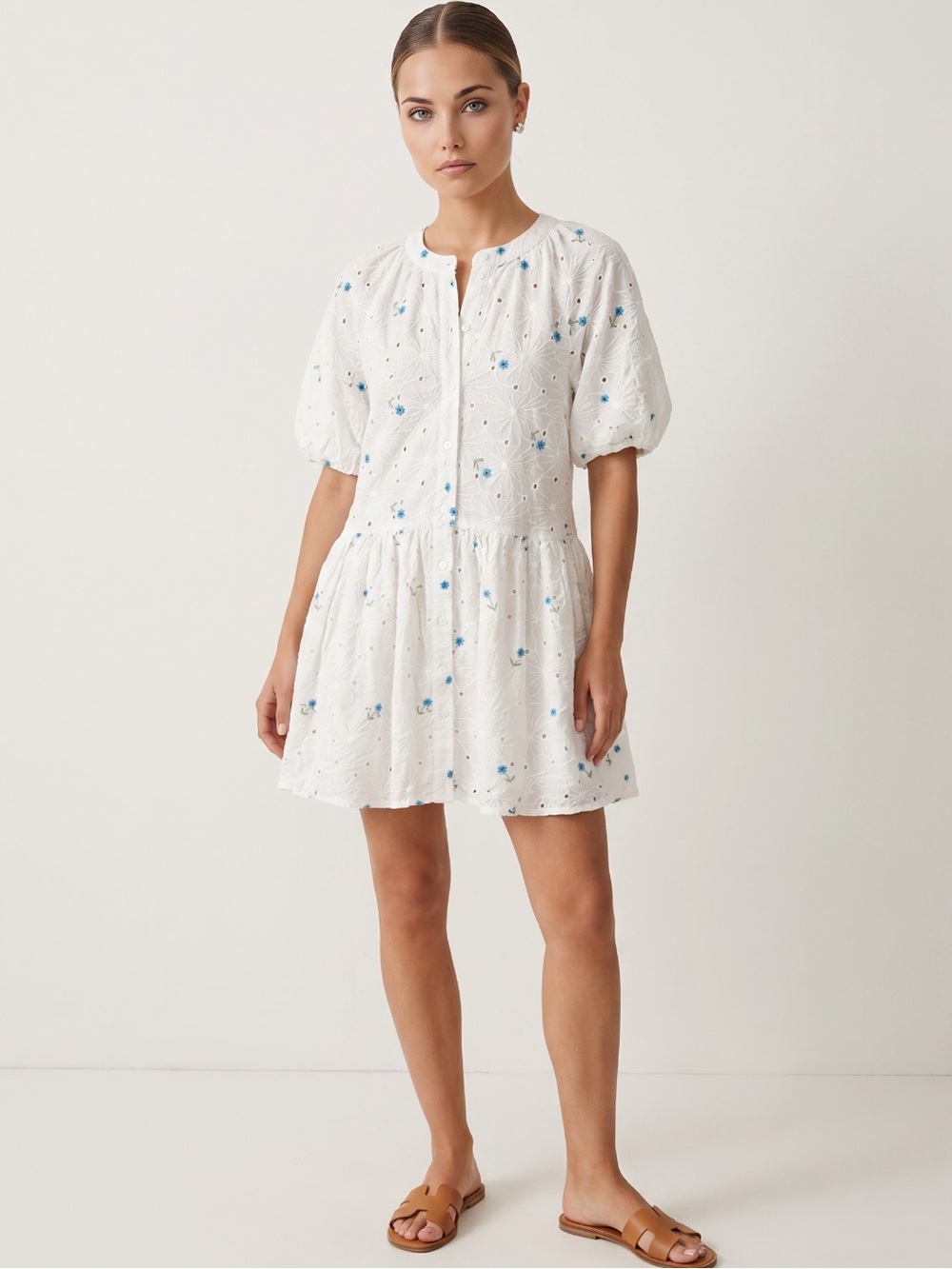 🌻NEW w/tag Nordstrom Stitch Drop White Eyelet Floral Embroidered Dress Size Med